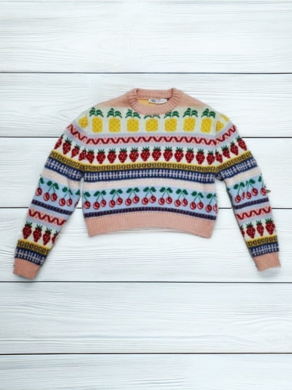 New Zara Fruits Print Jacquard Sweater Size S